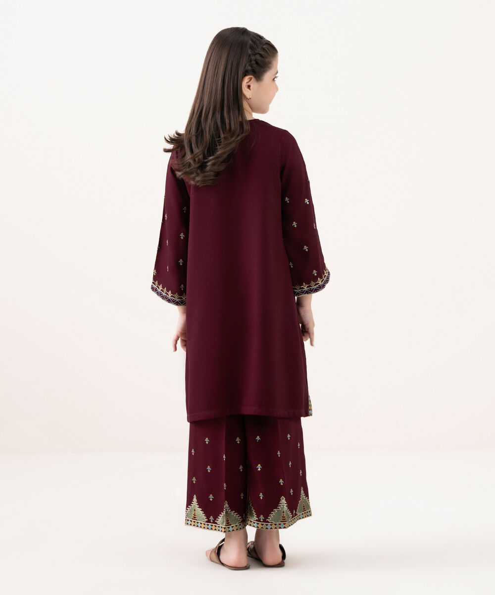 Girl's Bedford  Embroidered Maroon 2 Piece Suit