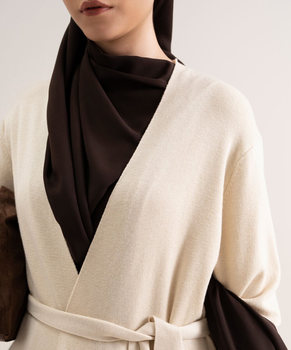 Women's Ivory Solid Sweater-Knit Abaya Set