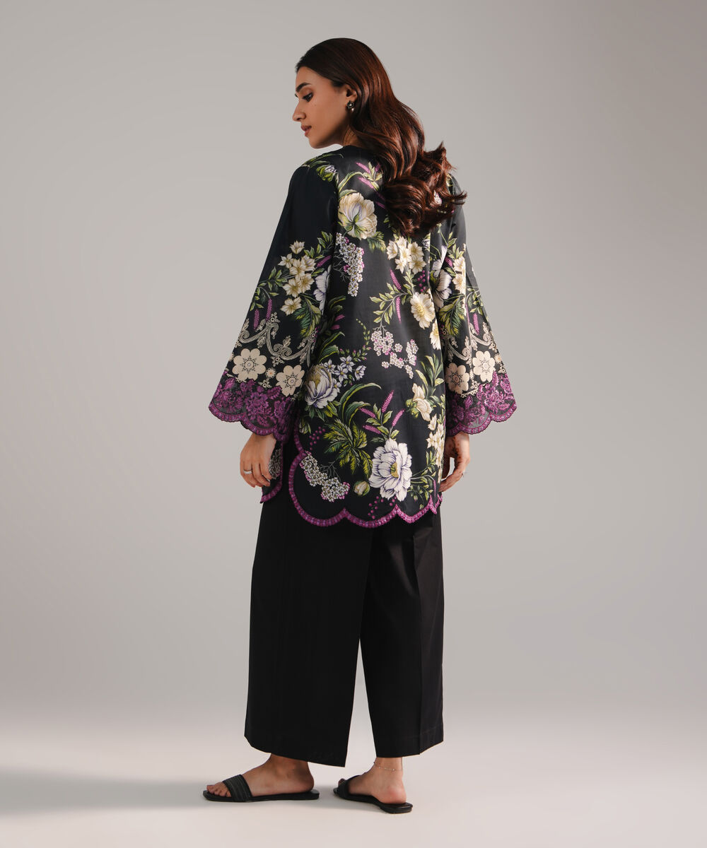 Women's RTW Lawn Embroidered Black Straight Shirt