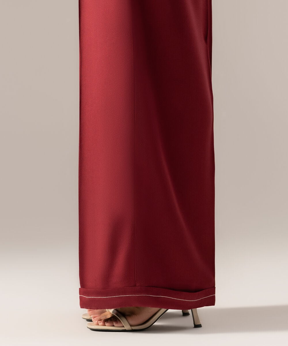 Women's RTW Solid Maroon Bedford Flared Pants