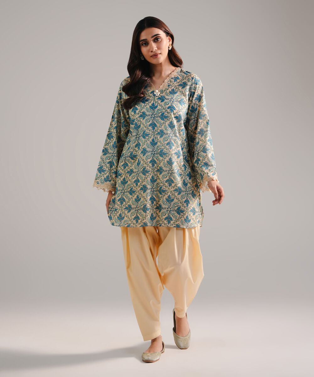 Women's RTW Lawn Embroidered Pale Yellow Straight Shirt