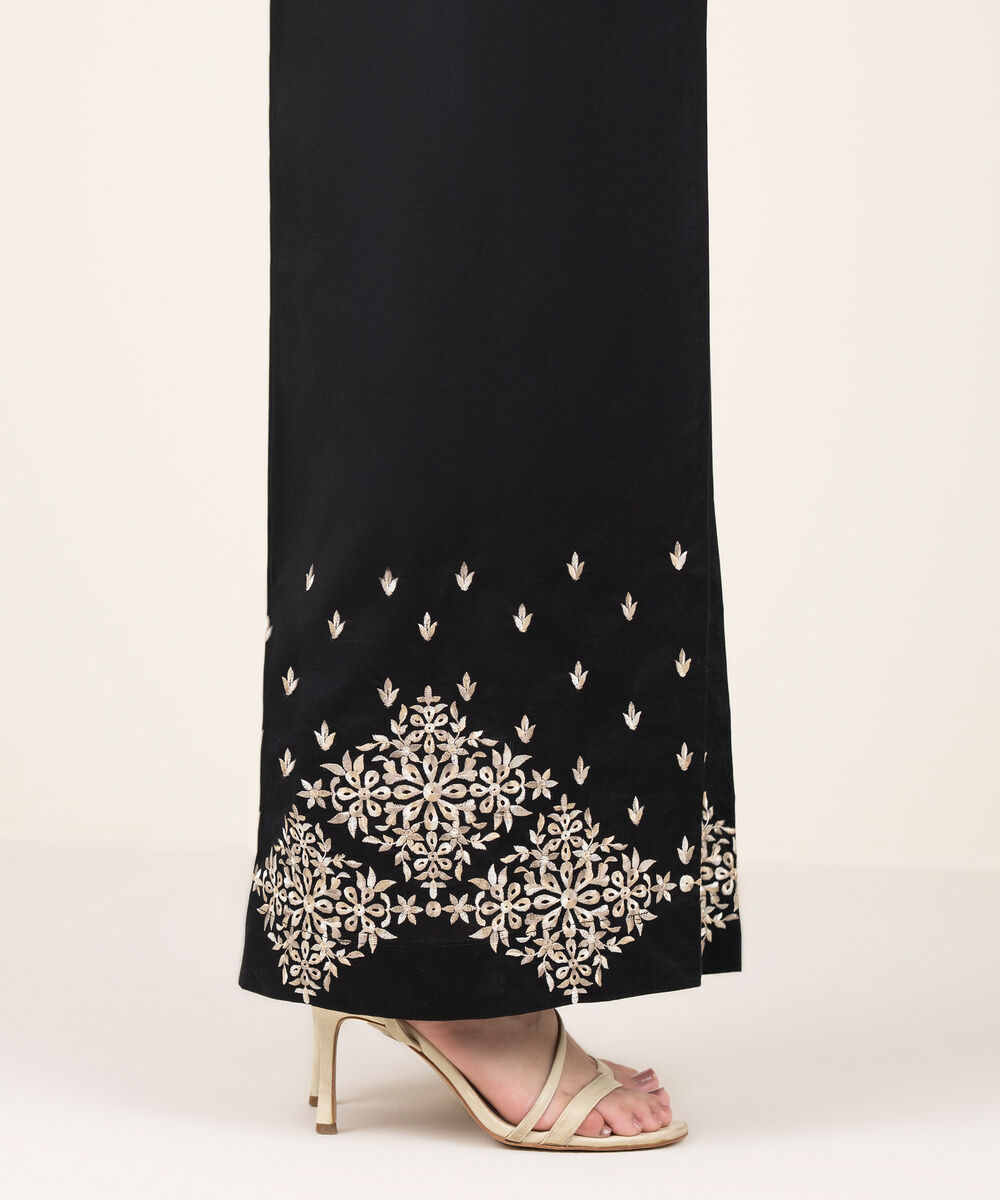 Women's RTW Cotton Embroidered Black Culottes