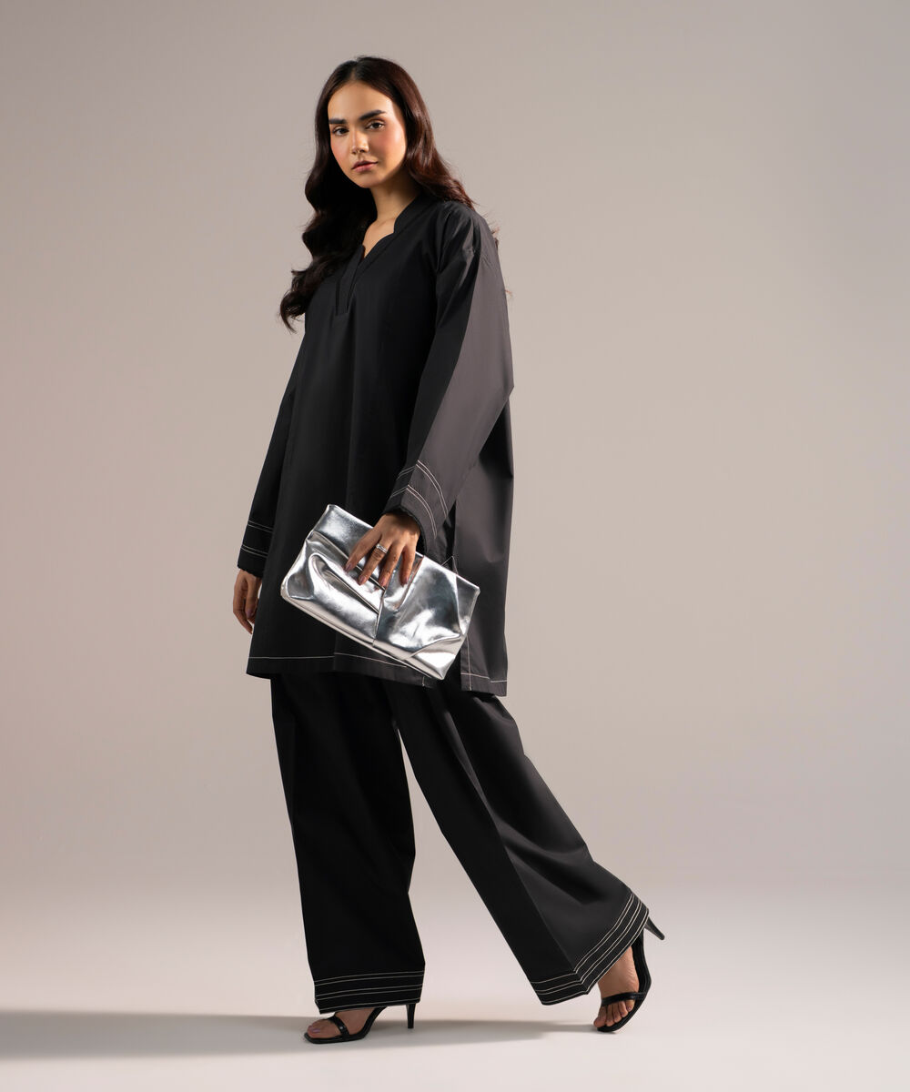 Women's RTW Poplin Solid Black Straight Shirt