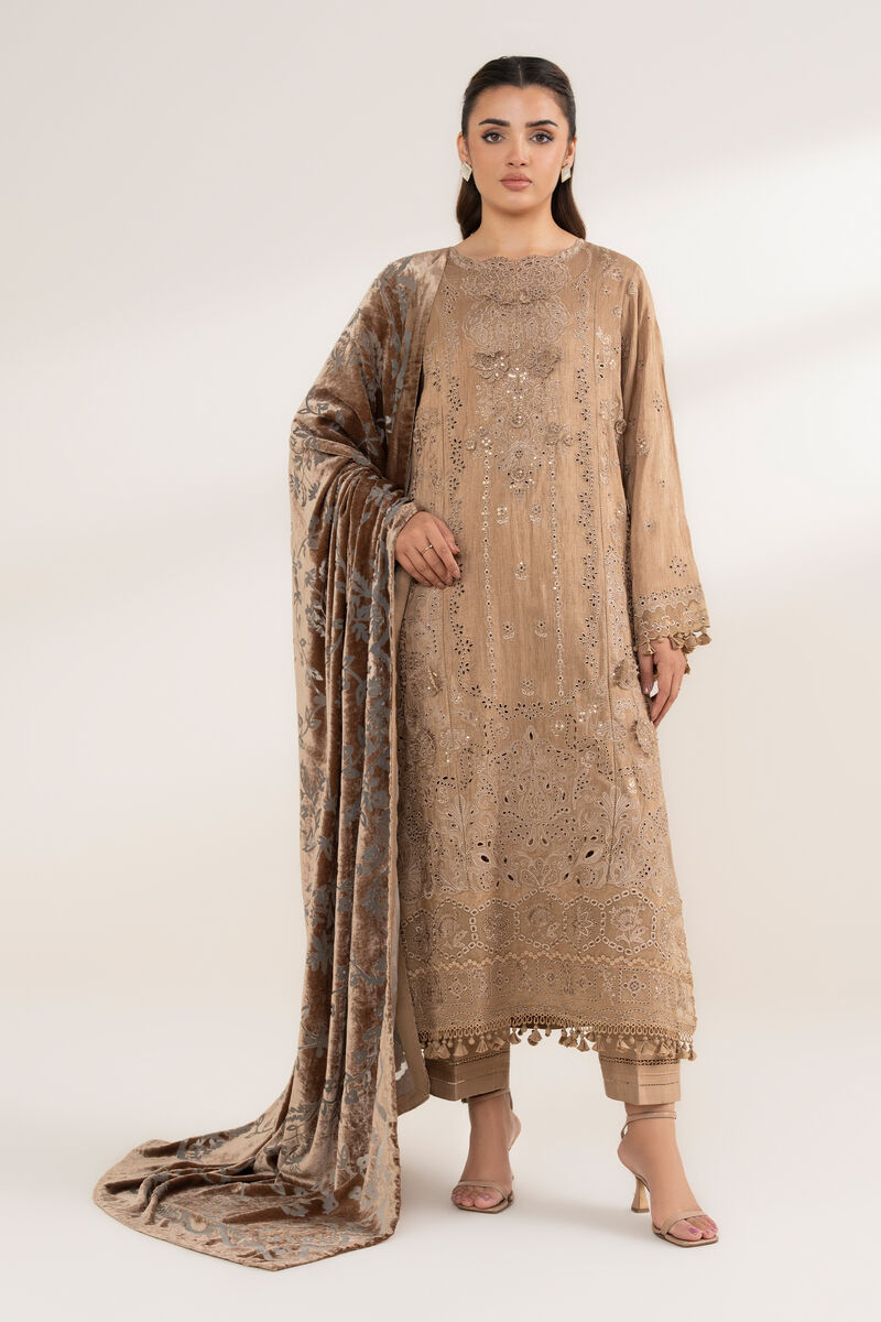 3 Piece - Embroidered Viscose Raw Silk Suit