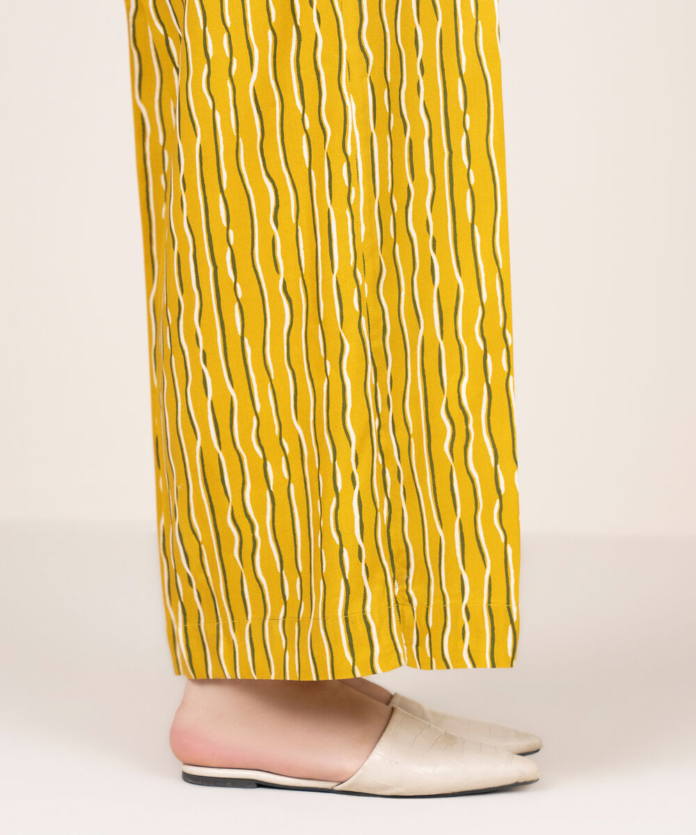 Women's RTW Viscose Linen Printed Mustard Culottes