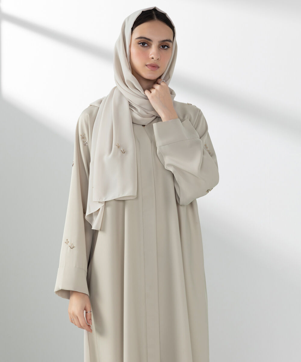 Woman - Beige Hand Embellished Abaya Set