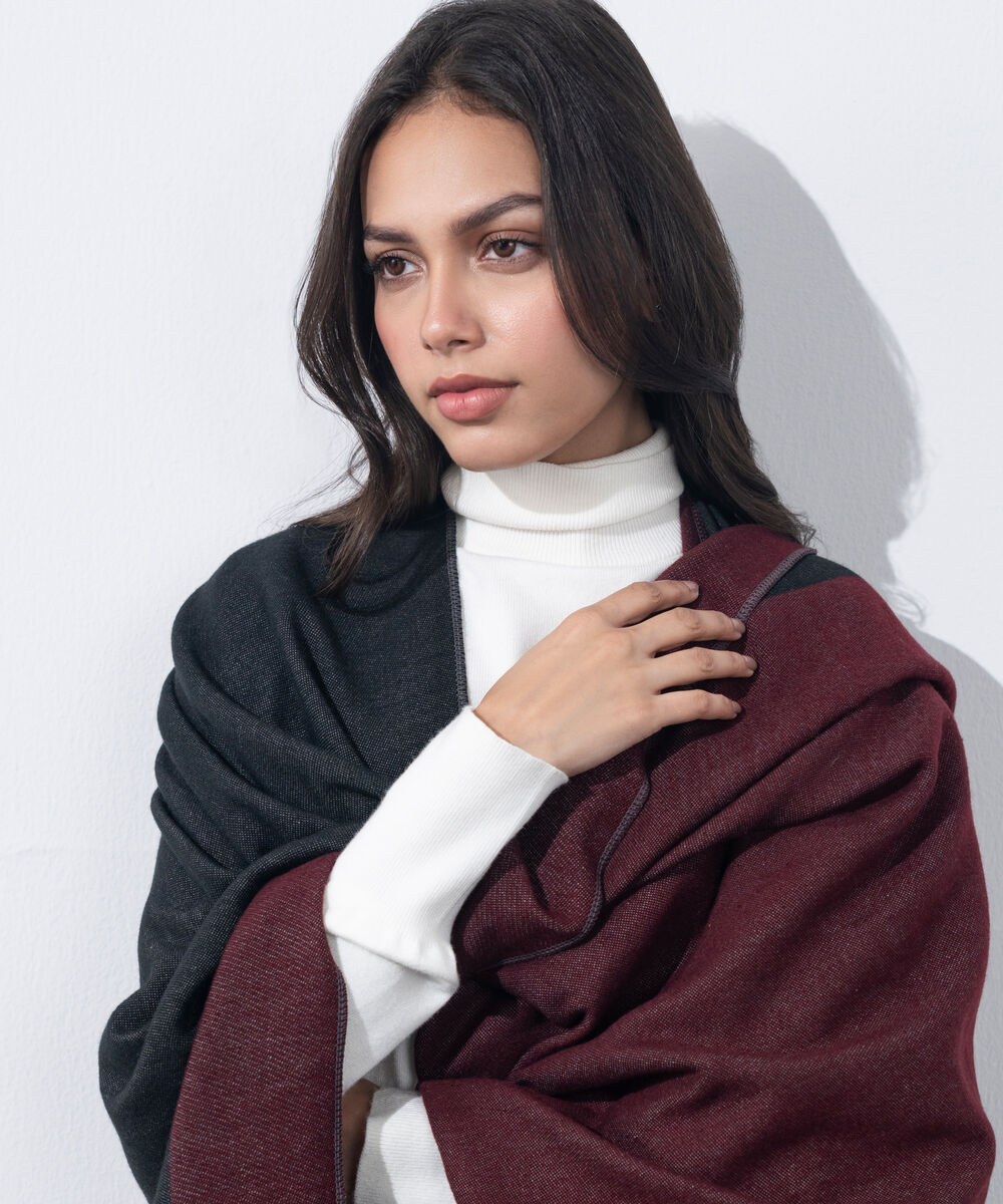 Women's Western Wear Maroon & Black Cape Shawl