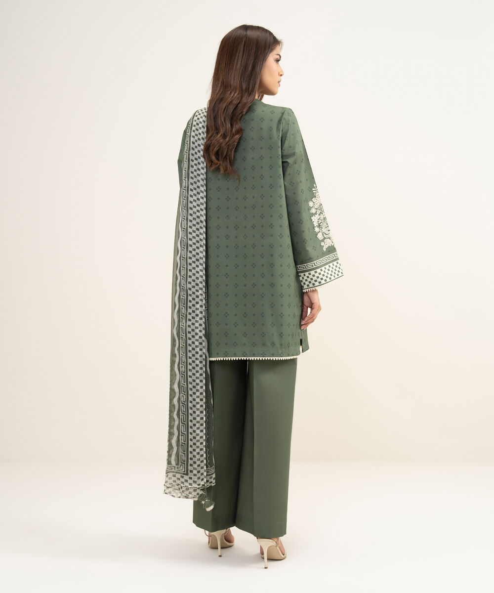 Women's Unstitched Lawn Embroidered Green 3 Piece Suit