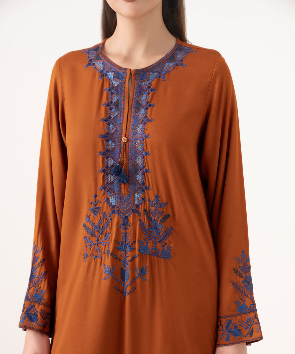 Women's RTW Bedford  Embroidered Rust A-Line Shirt