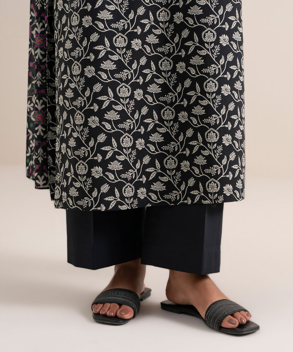 Women's Unstitched Lawn Printed Black 3 Piece Suit