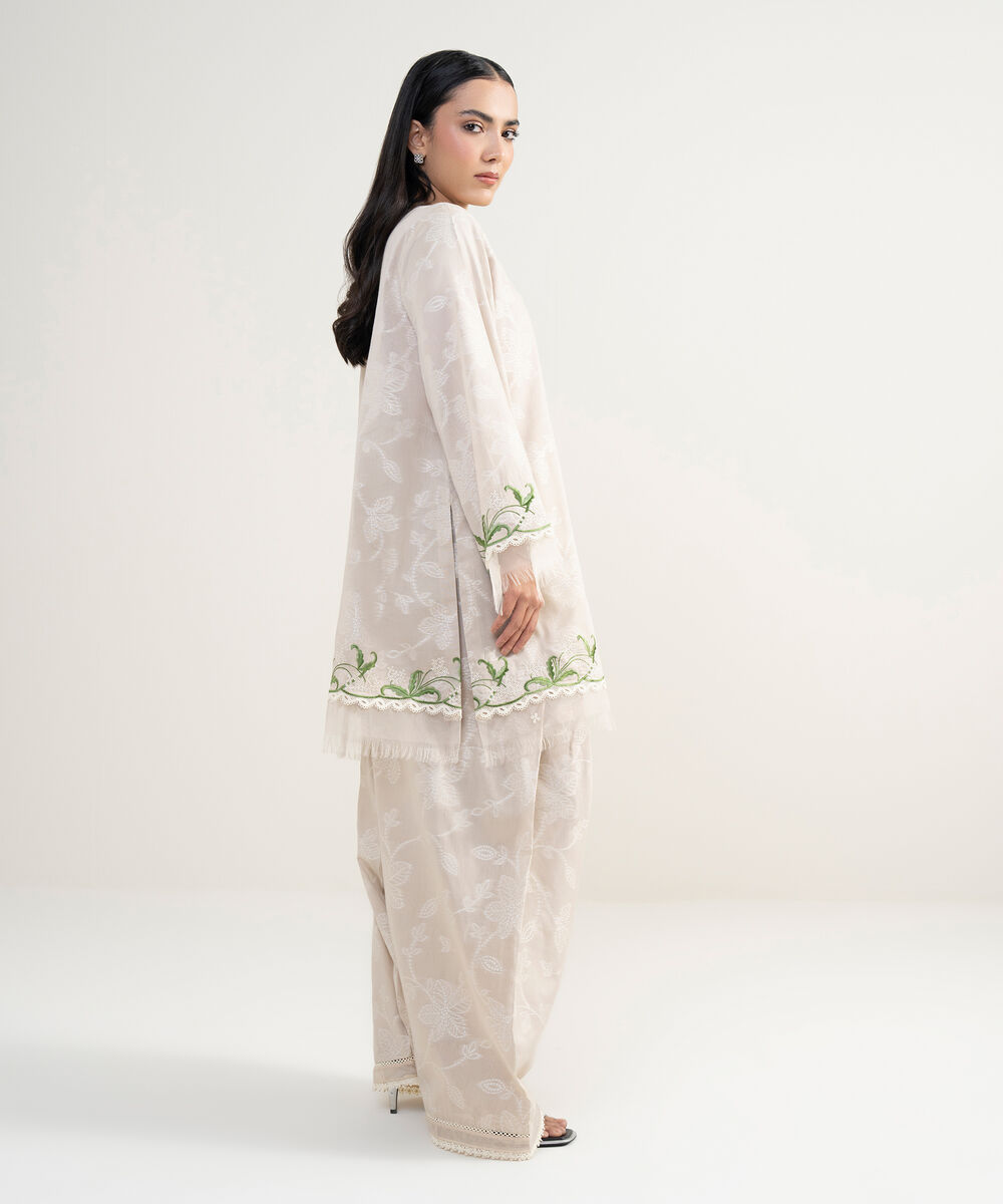 Women's RTW Extra Weft Jacquard Embroidered Beige 2 Piece Suit