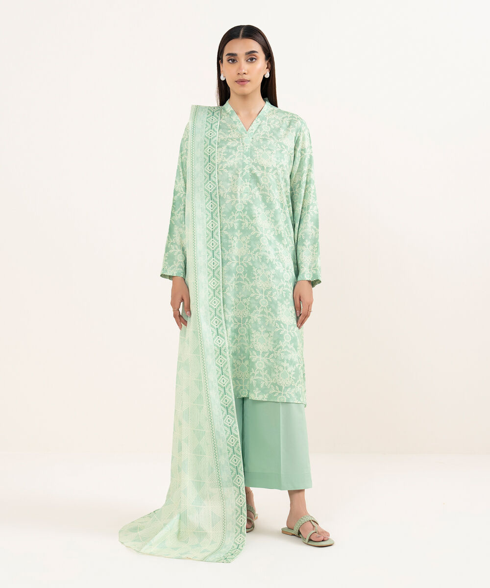 Women's RTW Arabic Lawn Green Printed Straight Shirt
