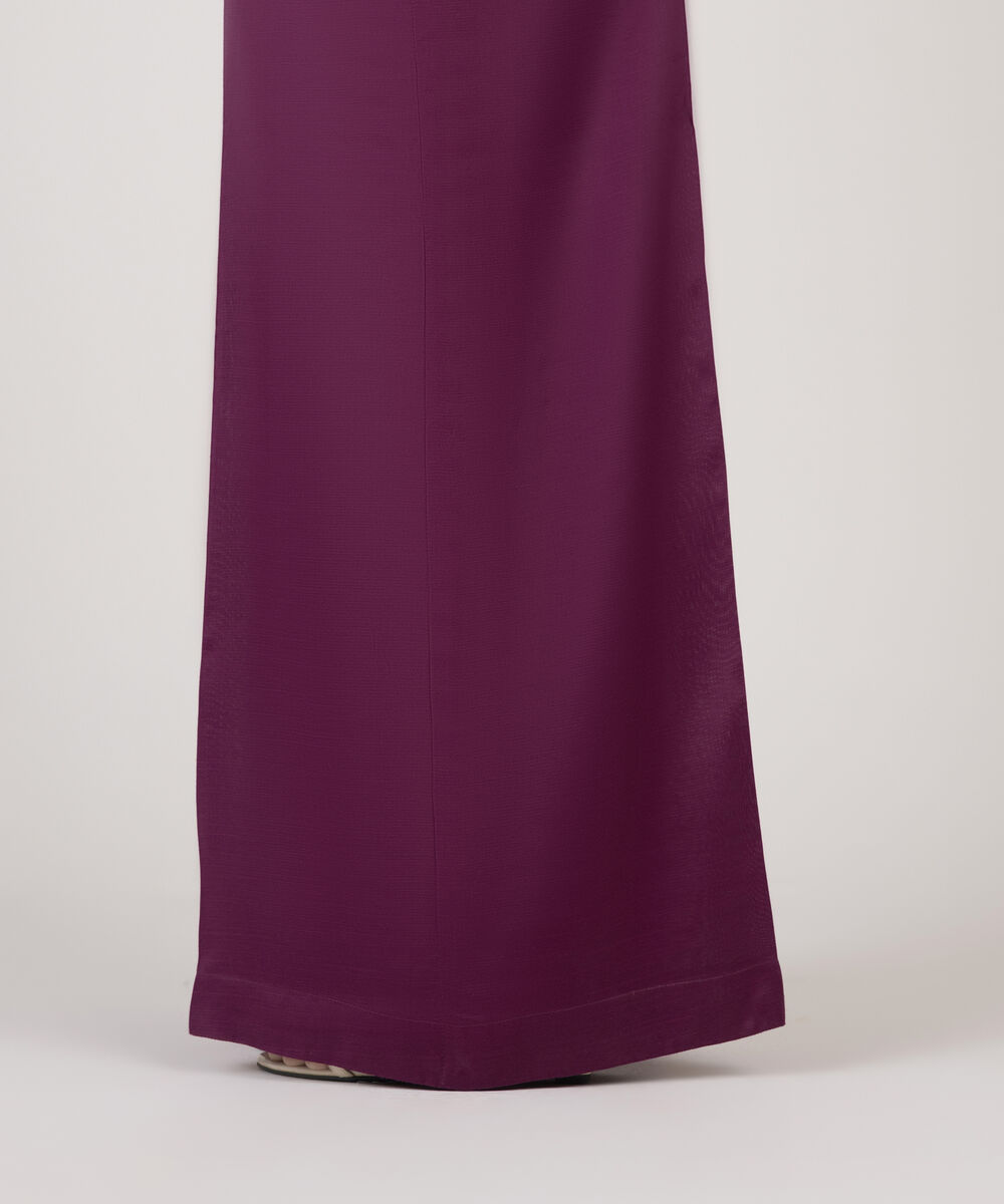 Women's RTW Viscose Raw Silk Solid Purple Flared Pants