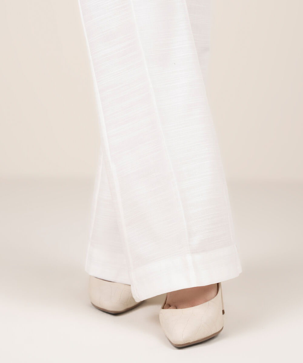 Women's RTW Khaddar Solid White Boot Cut Pants