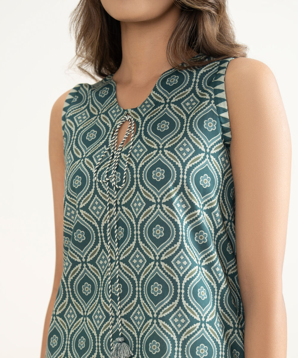 Women's Unstitched Lawn Printed Green Shirt