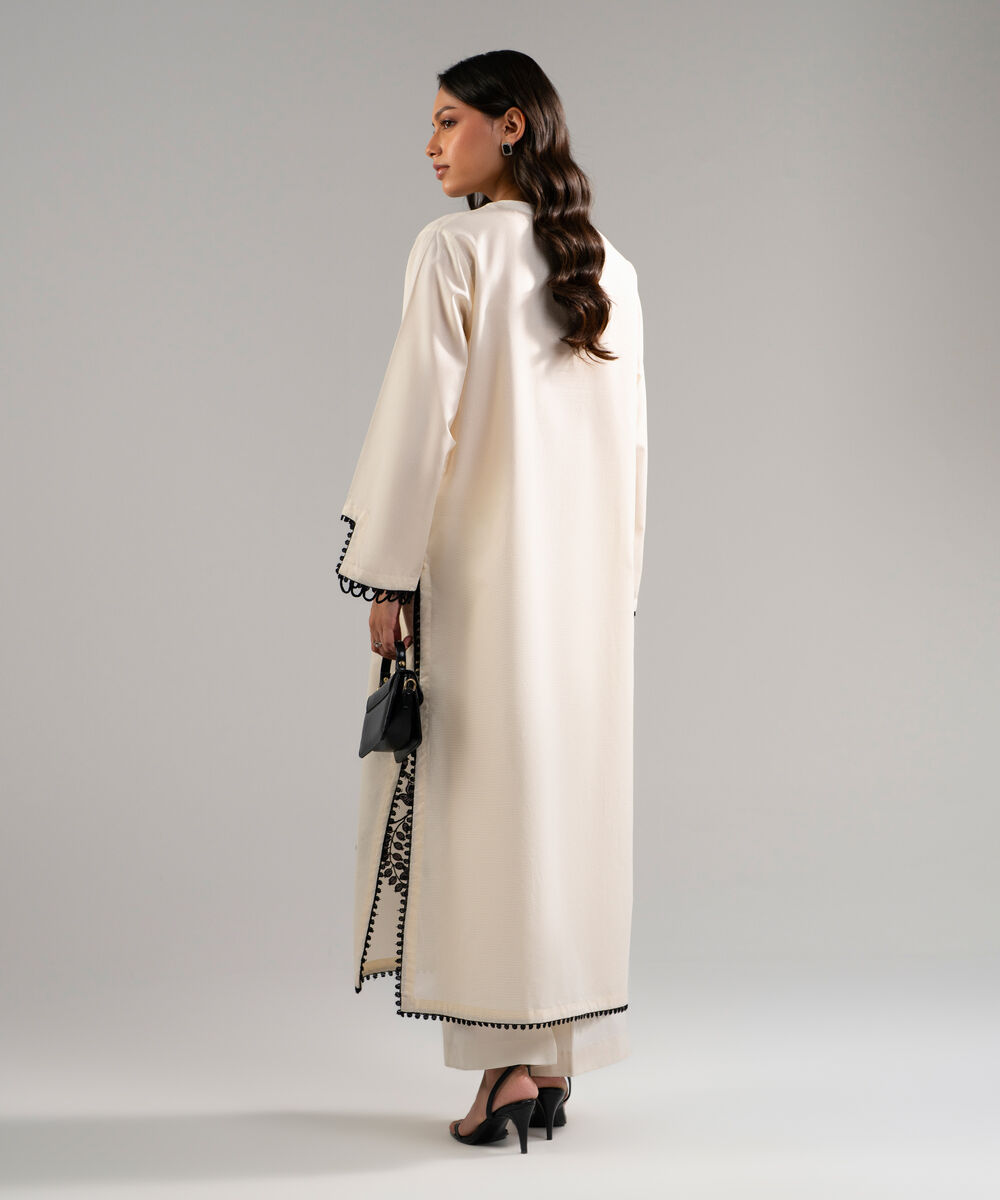 Women's RTW Zari Lawn Embroidered Off White A-Line Shirt
