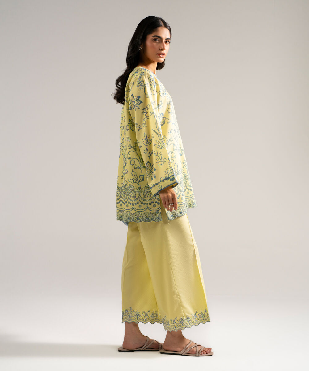 Women's RTW Dobby Printed Yellow Straight Shirt