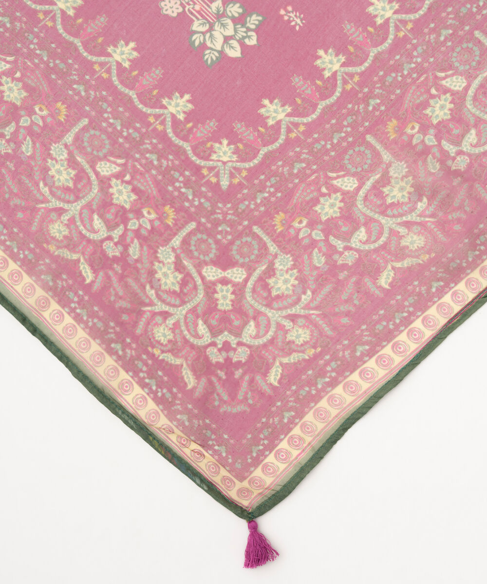 Blended Tissue Printed Maroon Dupatta