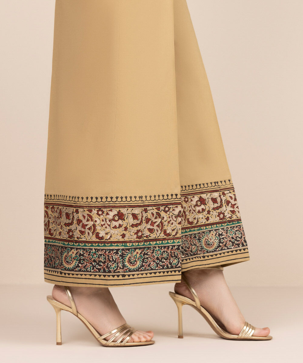 Women's RTW Cambric Brown Solid Flared Pants