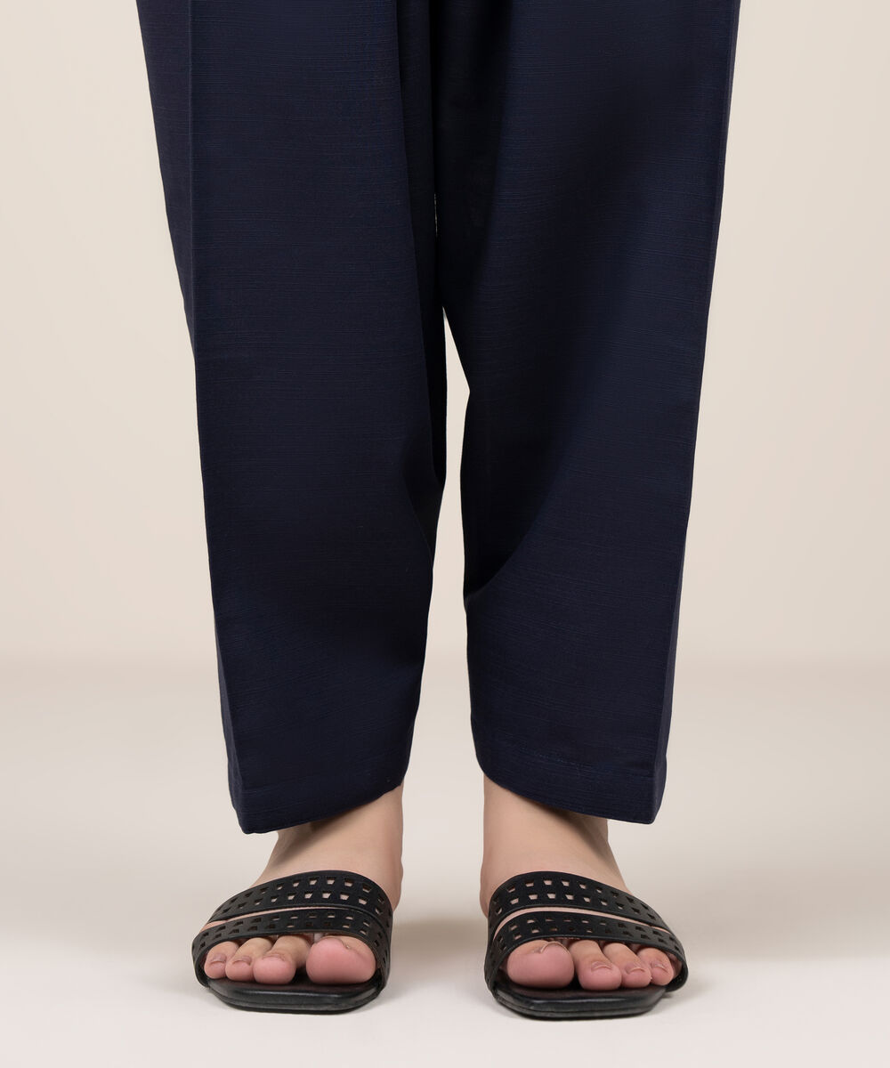 Women's RTW Khaddar Solid Blue Shalwar