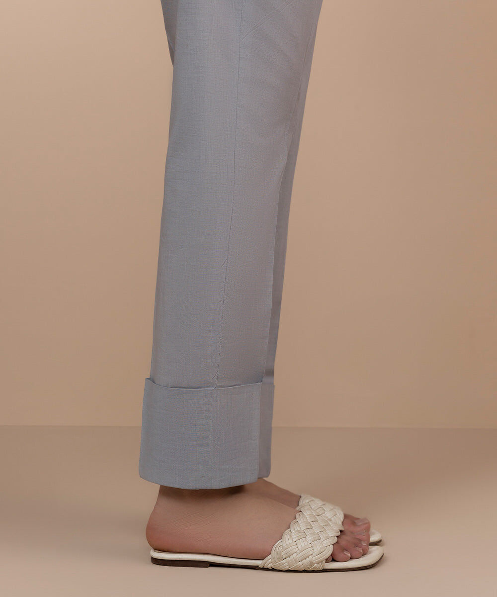 Women's Unstitched Cambric Printed Grey Trousers Fabric