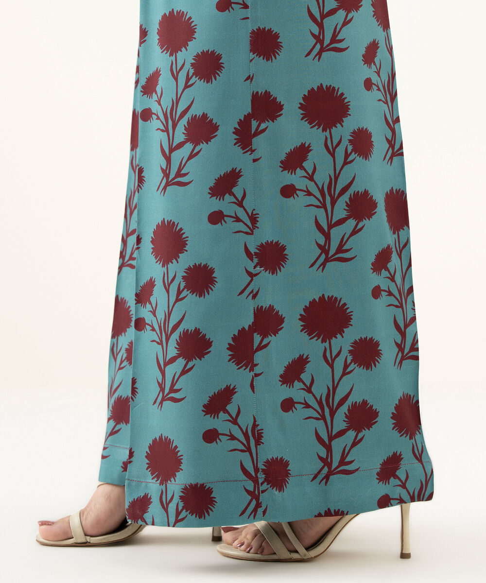 Women's RTW Linen Blue Printed Flared Pants