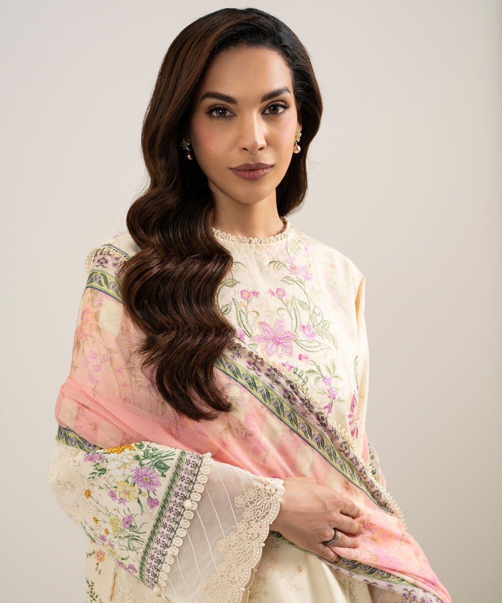 Women's Unstitched Lawn Embroidered Yellow