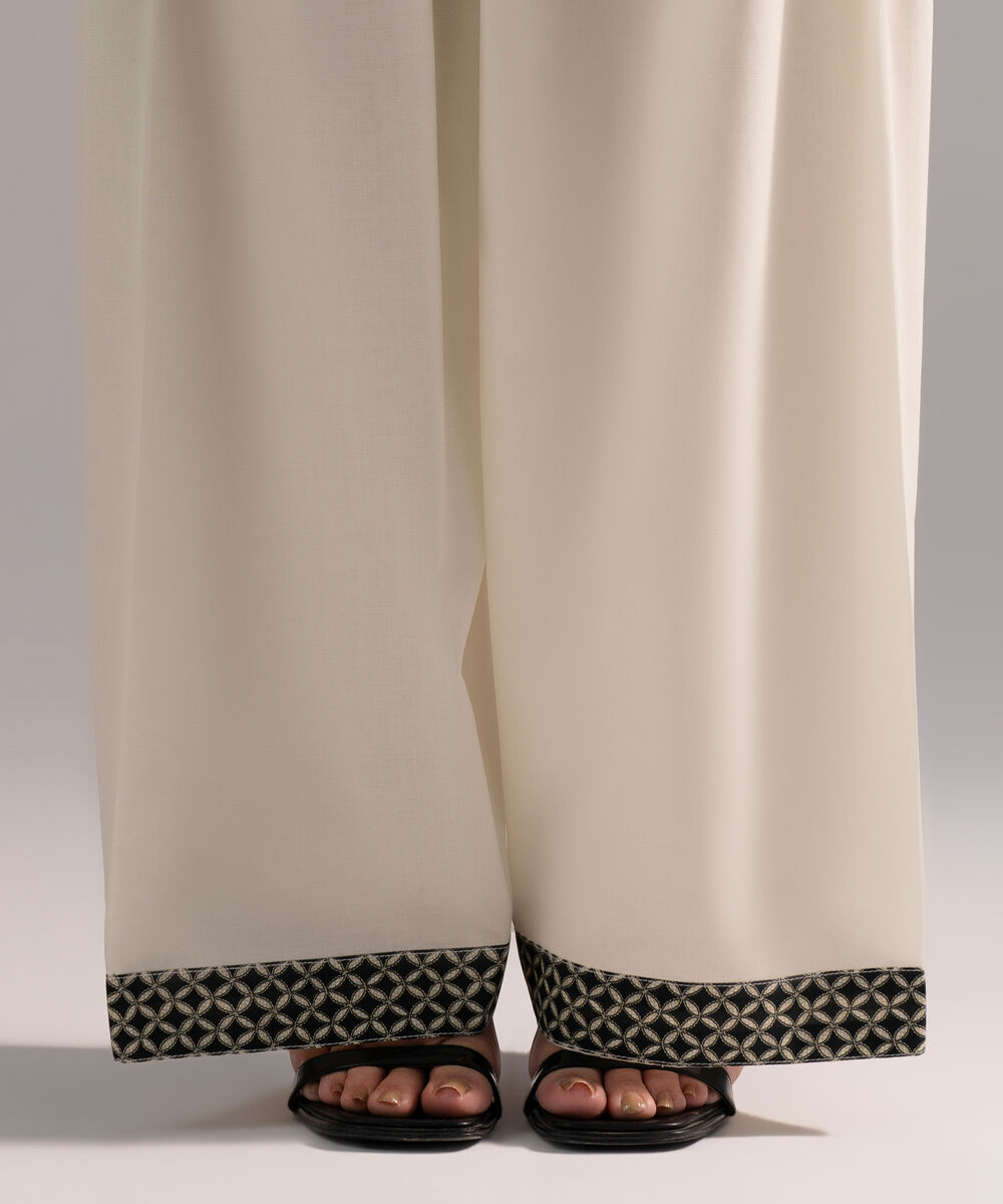 Women's RTW Cambric Printed Off White Farshi Shalwar