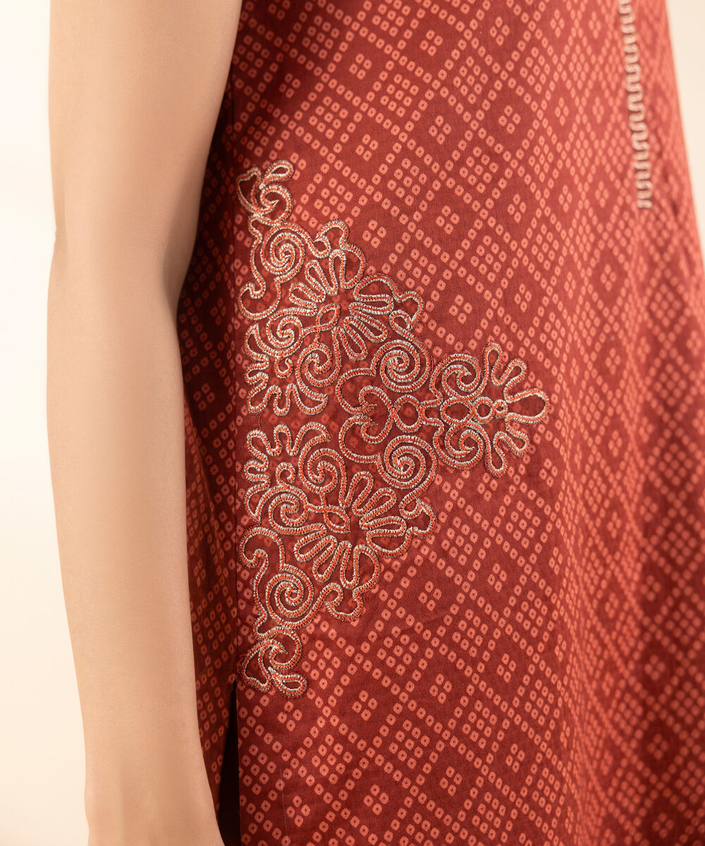 Women's Unstitched Dobby Embroidered Red 3 Piece Suit