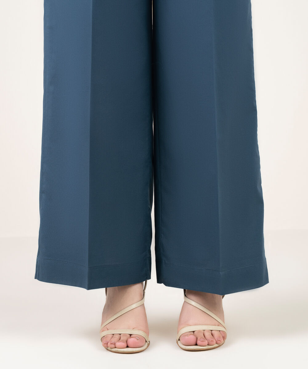 Women's RTW Cambric Solid Blue Culottes