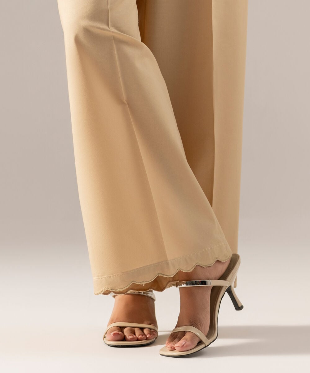 Women's RTW Solid Dark Beige Cotton Viscose Culottes