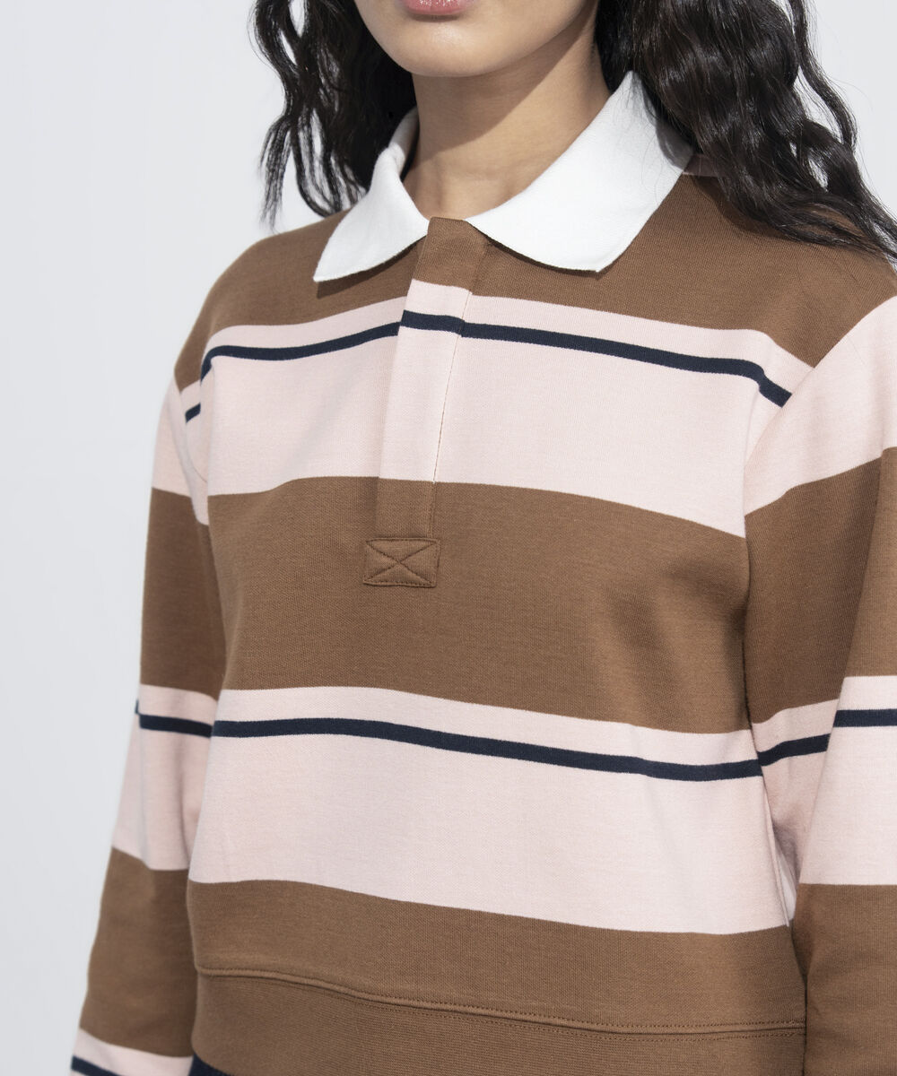 Women's Western Wear Multi Striped Polo Neck Sweatshirt