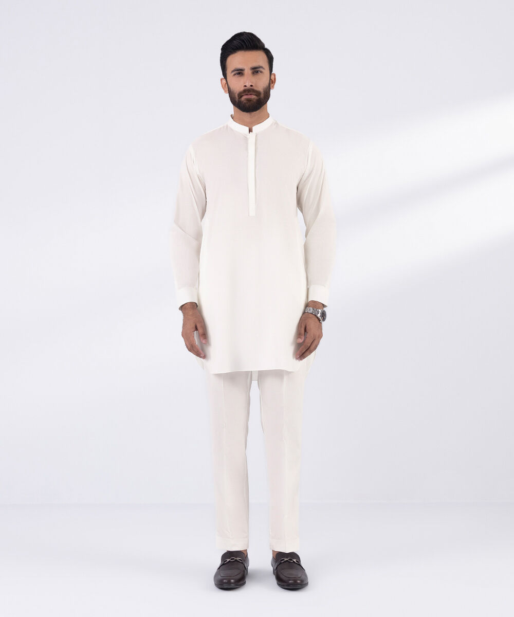 Men's 100% Cotton Stitched Plain White Stitched Suit