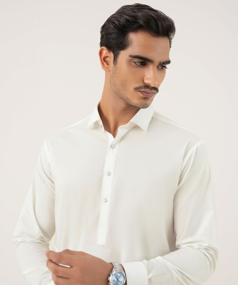 Men's 100% Cotton Embroidered Light Cream Kurta Shalwar