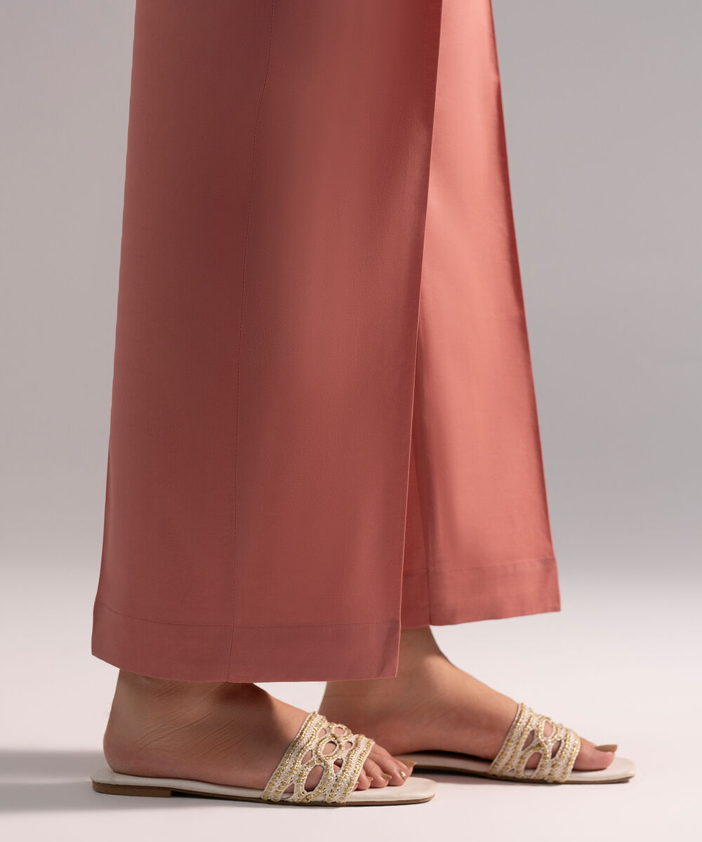 Women's RTW Cambric Solid Pink Straight Pants