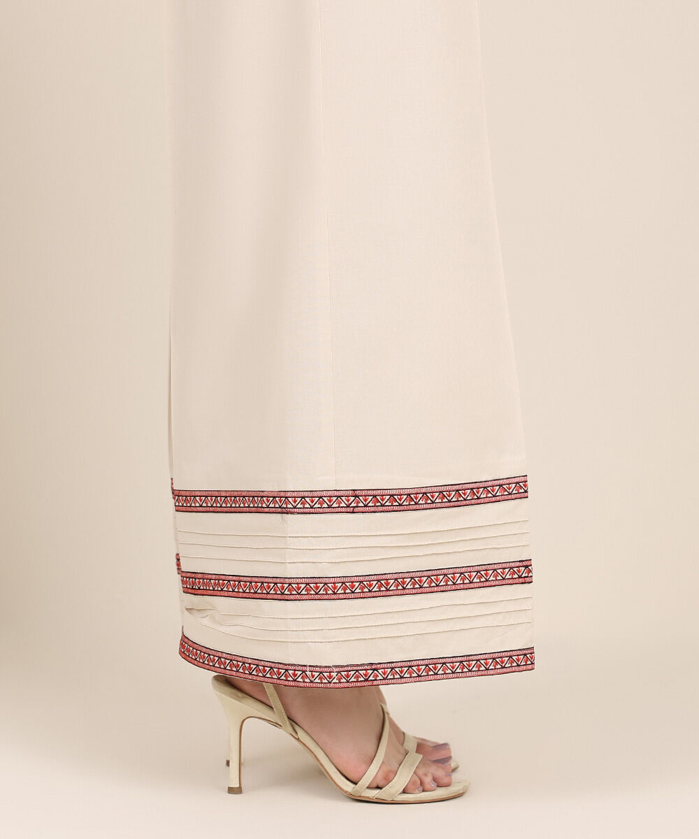 Women's RTW Cambric Beige Embroidered Flared Pants