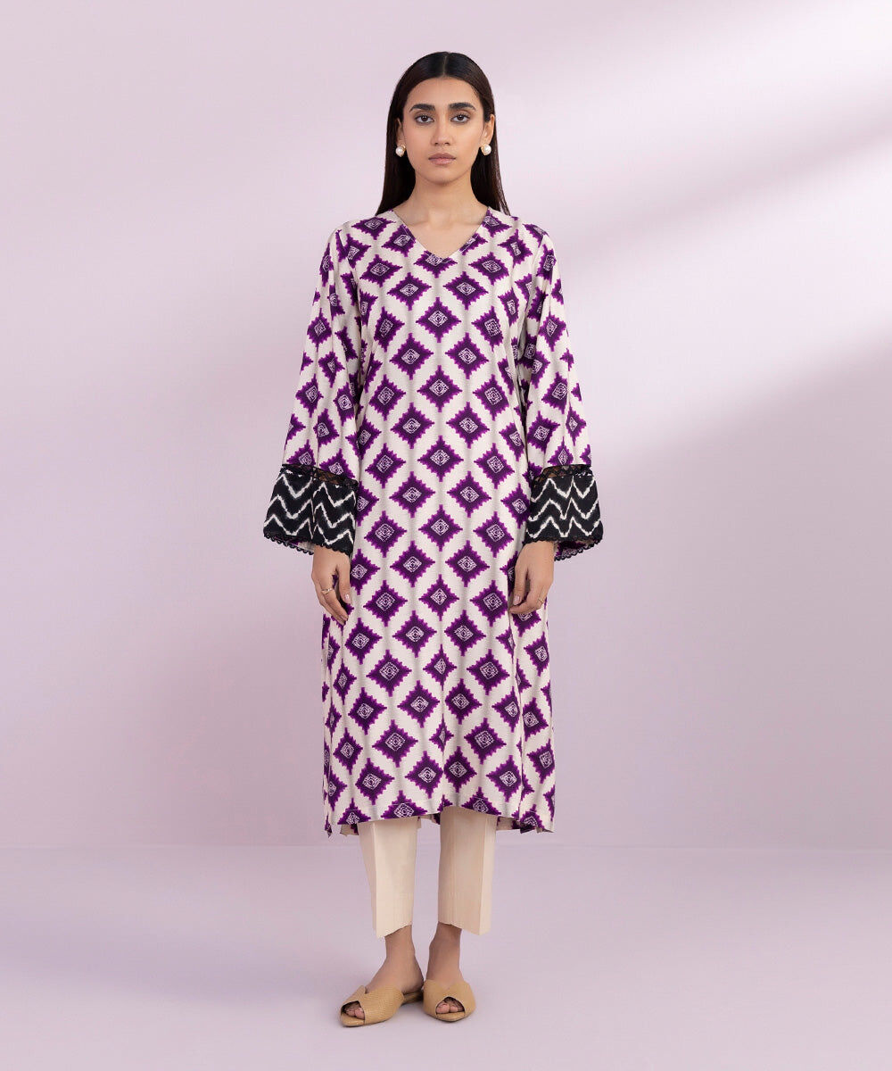 Woman - Purple Printed Arabic Lawn Shirt