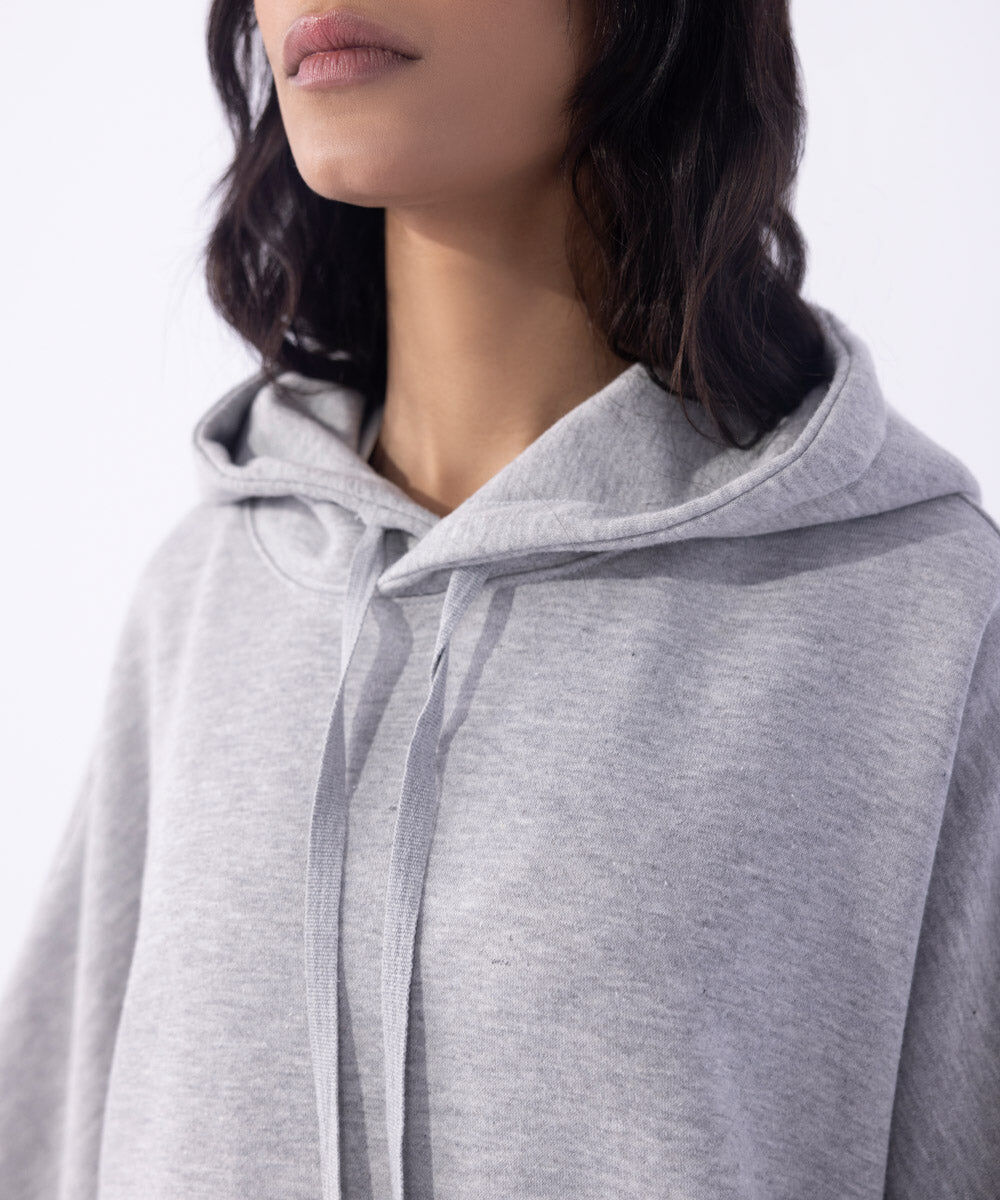 Woman - Grey Fleece Hoodie with Waist Panel