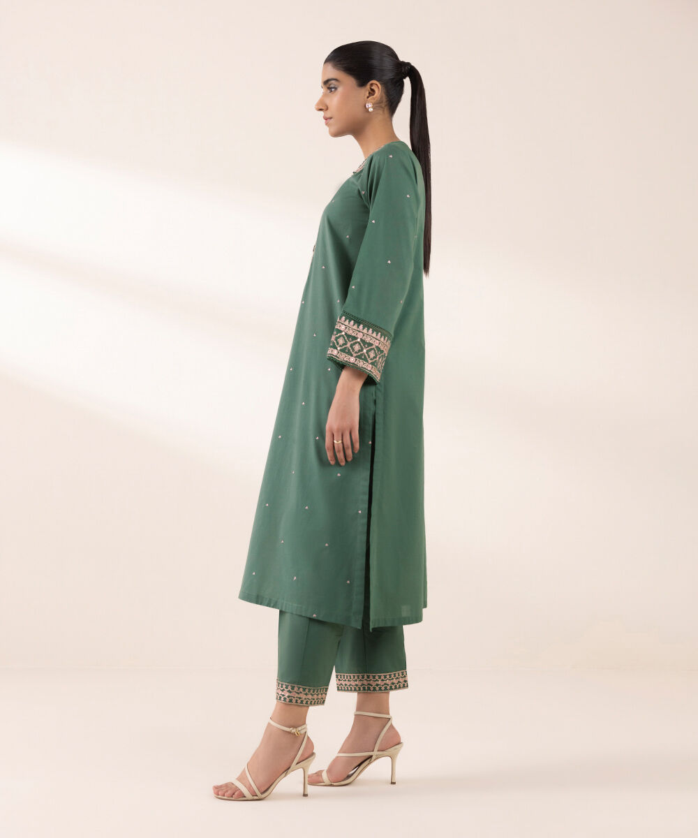 Women's RTW Lawn Green Embroidered A-Line Shirt