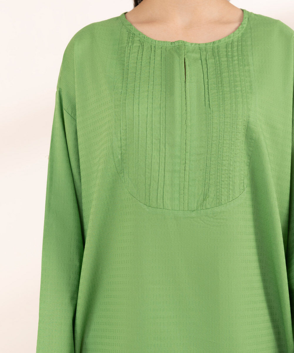 Women's RTW Dobby Green Solid Drop Shoulder Shirt