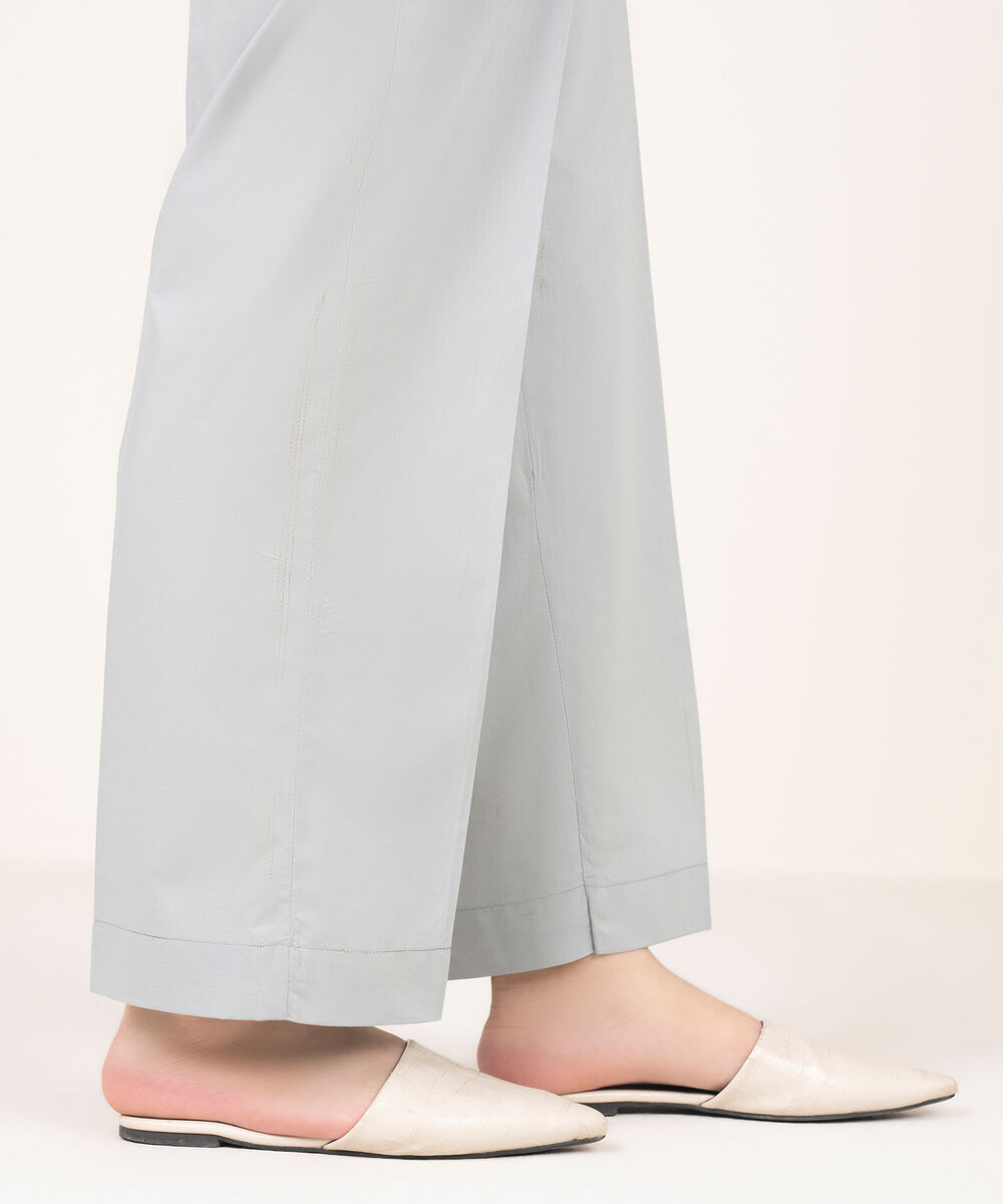 Women's RTW Cotton Solid Grey Straight Pants