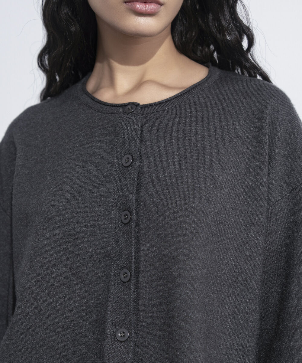 Women's Western Wear Grey  Cropped Knit Cardigan