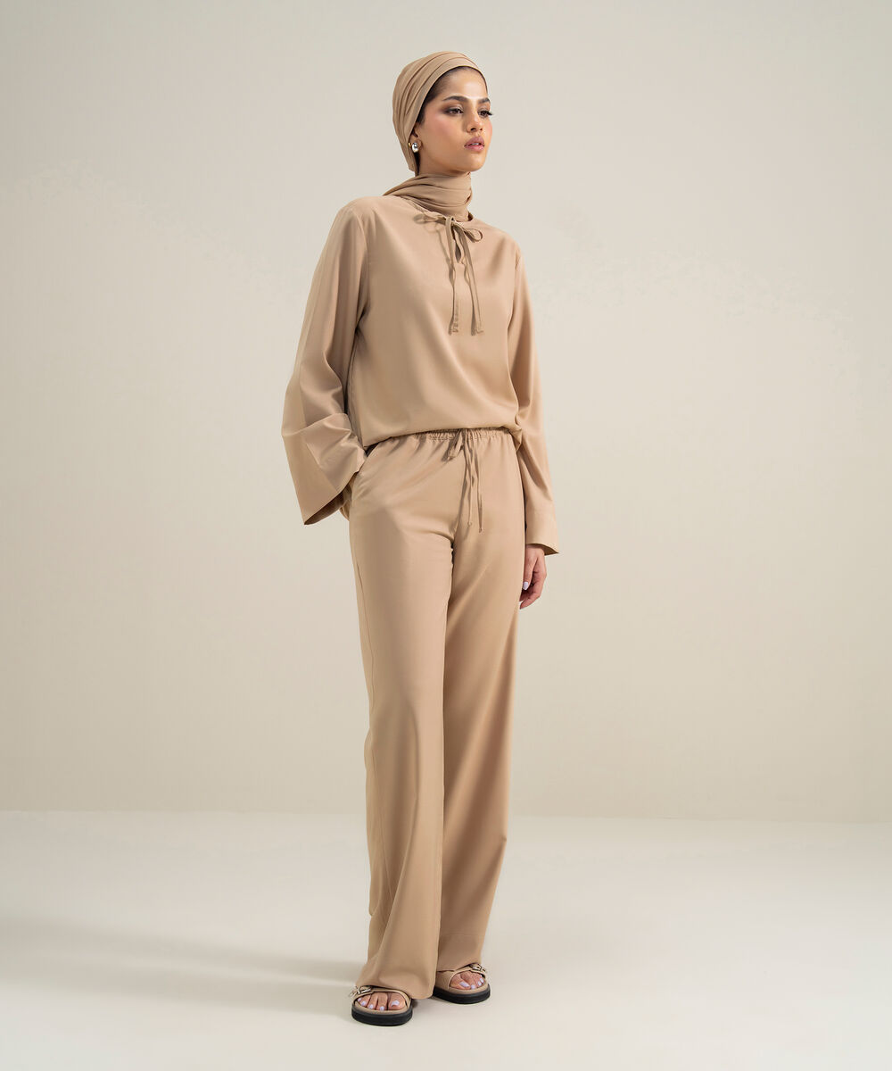 Women's Polyester Brown Modest Trousers