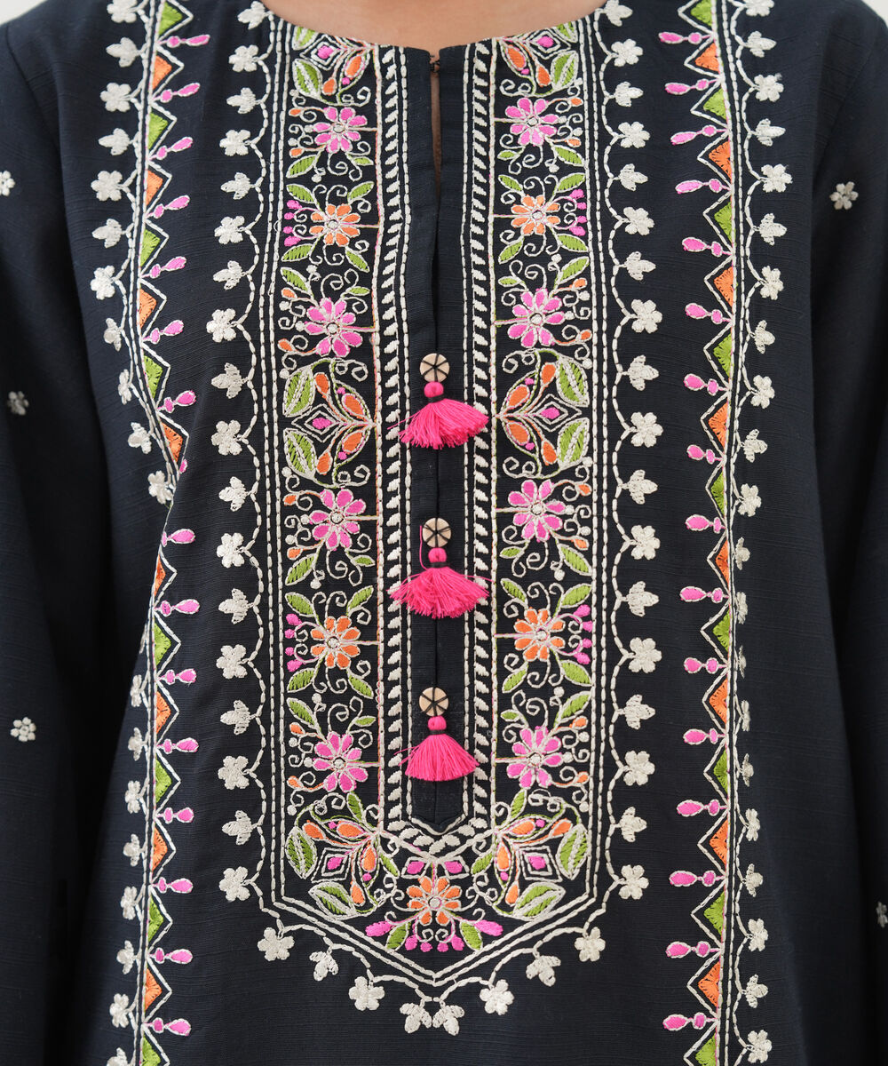 Women's RTW Light Khaddar Embroidered A-Line Black Shirt