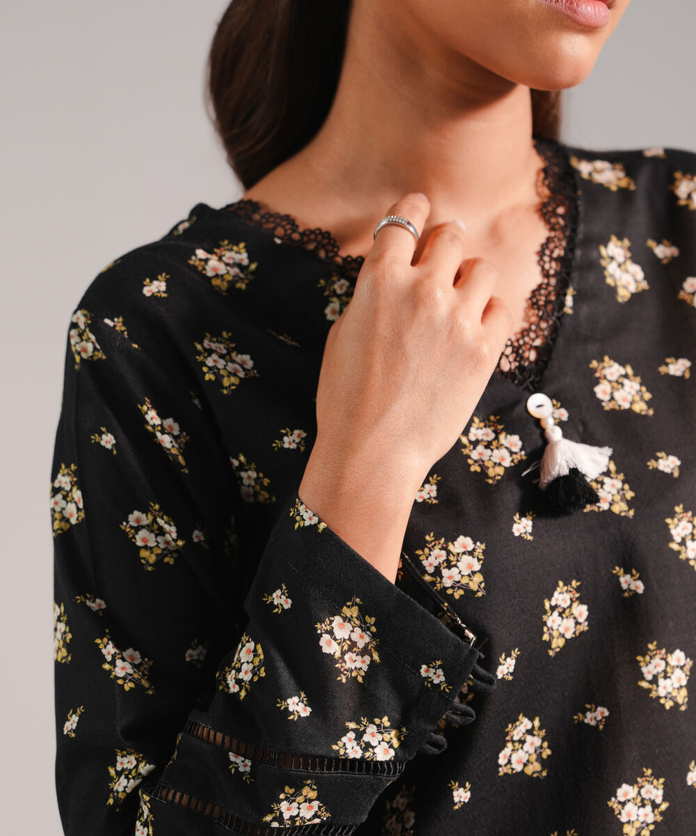 Women's RTW Dobby Printed Black 2 Piece Suit