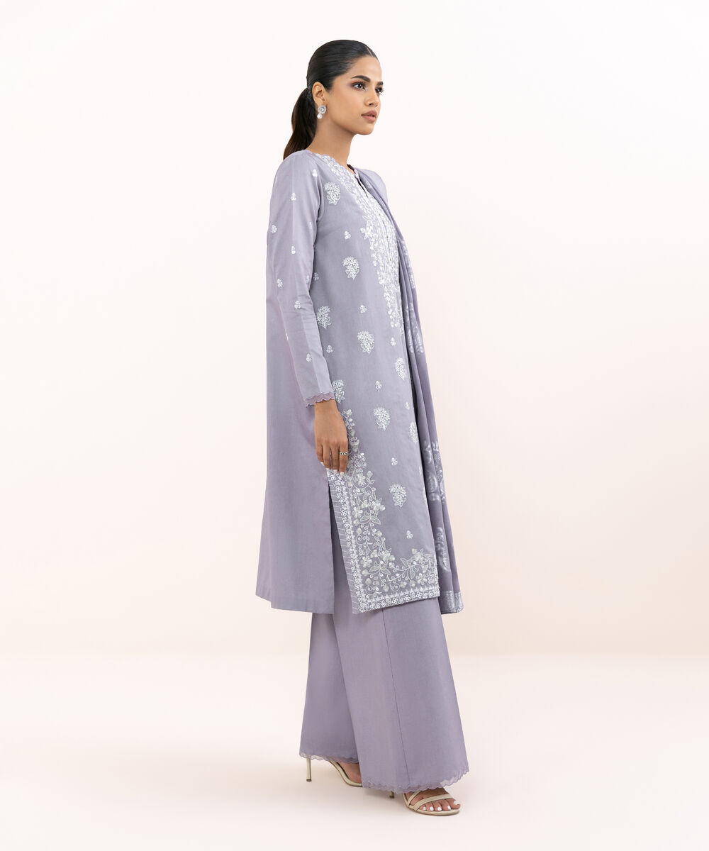 Women's Unstitched Light Cotton Satin Dyed Three Piece Suit