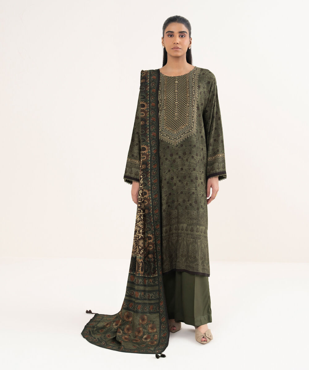 Women's RTW Viscose Linen Printed Green Drop Shoulder Shirt