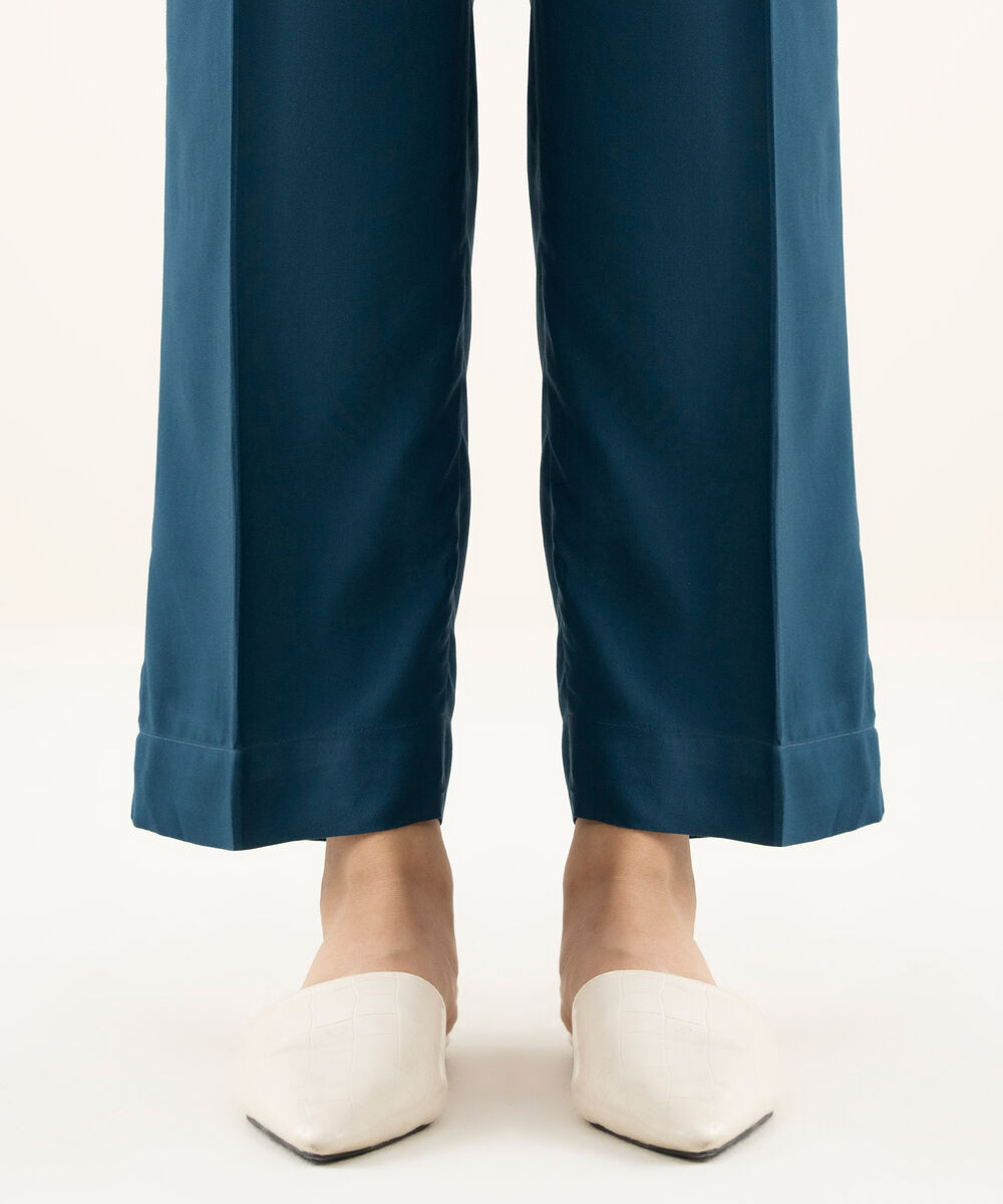 Women's RTW Linen Teal Dyed Straight Pants