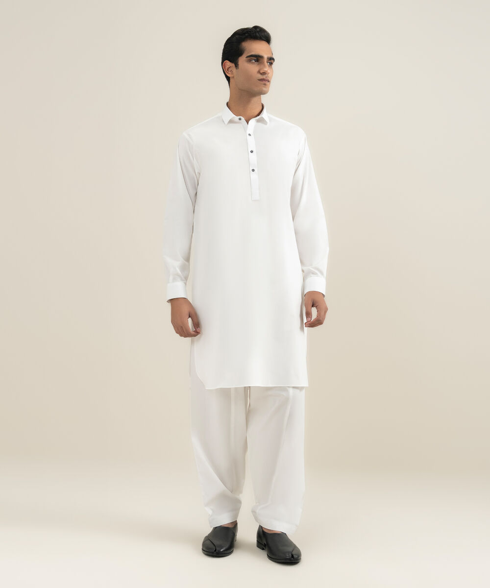 Men's Stitched Off White Kameez Shalwar