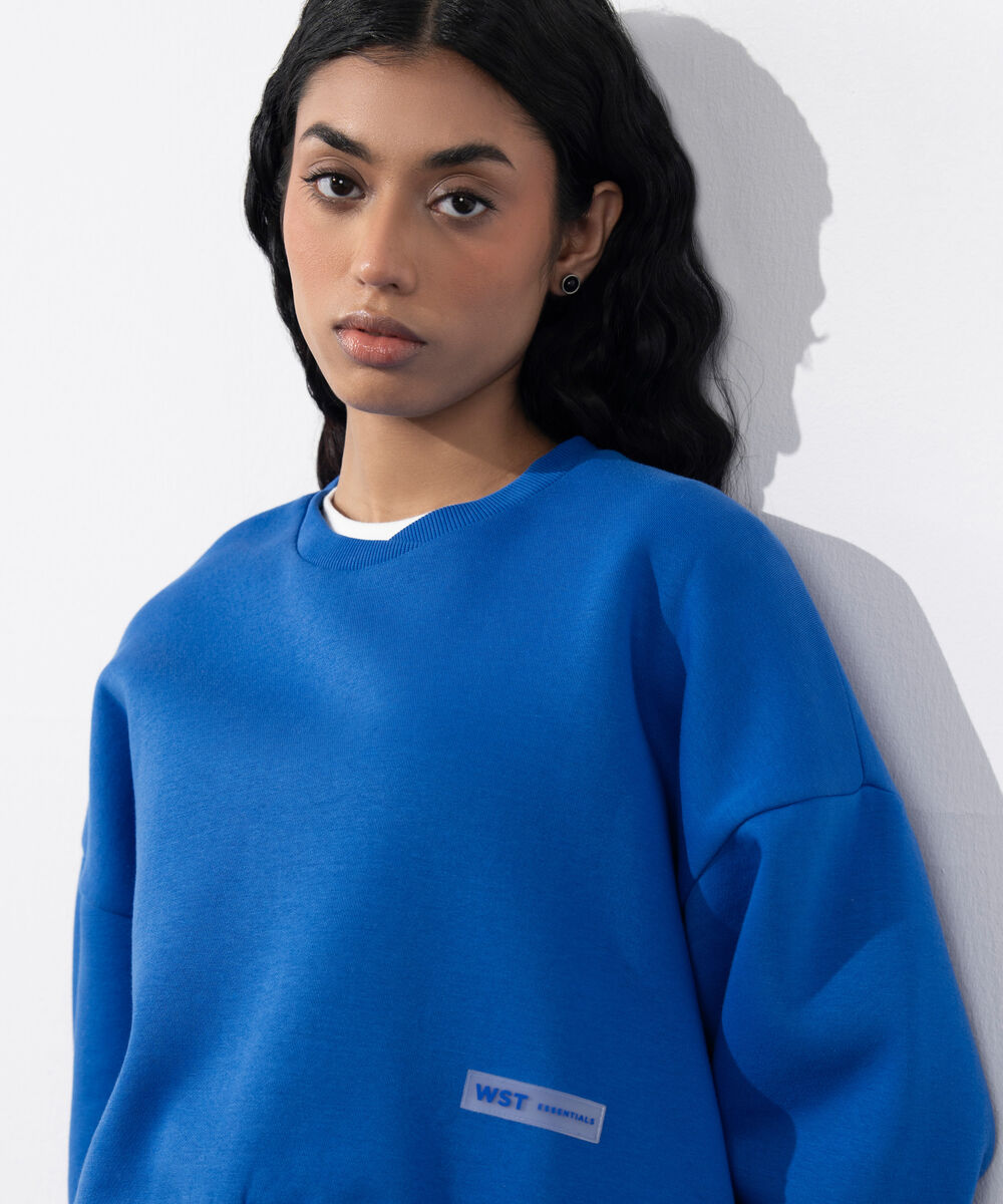 Women's Western Wear Blue Cropped Fleece Sweatshirt